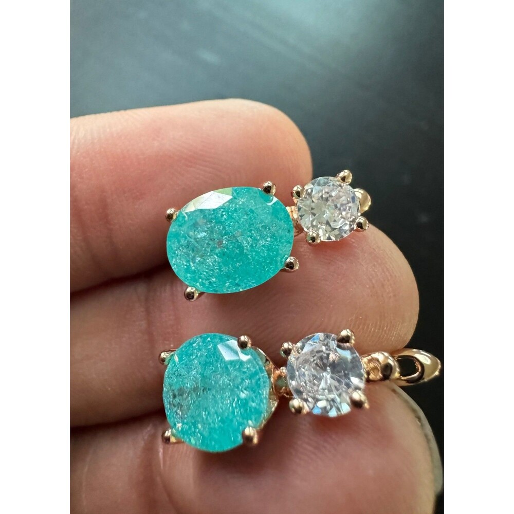 585 14K RG Hallmarked Rolled Gold Blue Paraiba Tourmaline Drop Stud Earrings